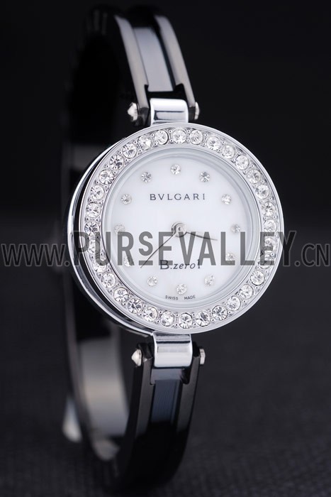 Bvlgari B.ZERO1 24mm White Dial Stainless Steel Case With Diamonds Black Steel Bracelet