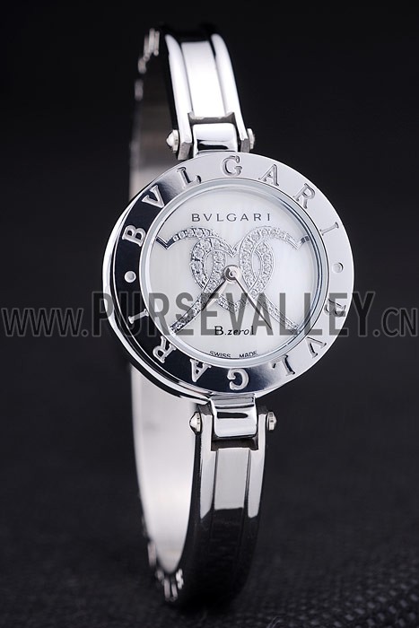 Bvlgari B.ZERO1 24mm White Hearts Dial Steel Case Black Bezel Steel Bracelet