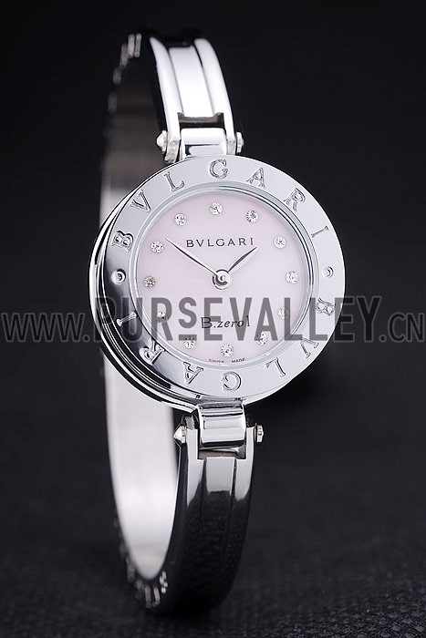 Bvlgari B.ZERO1 24mm Pink Dial Steel Case Black Bezel Steel Bracelet