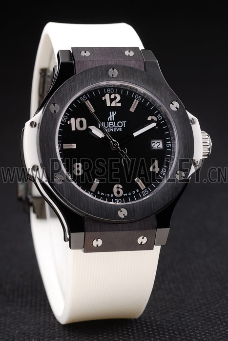 Hublot Big Bang Black Bezel Black Dial White Rubber Strap