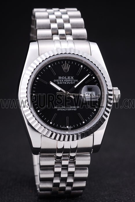 Rolex Datejust Black Dial Diamonds Ribbed Bezel 7456