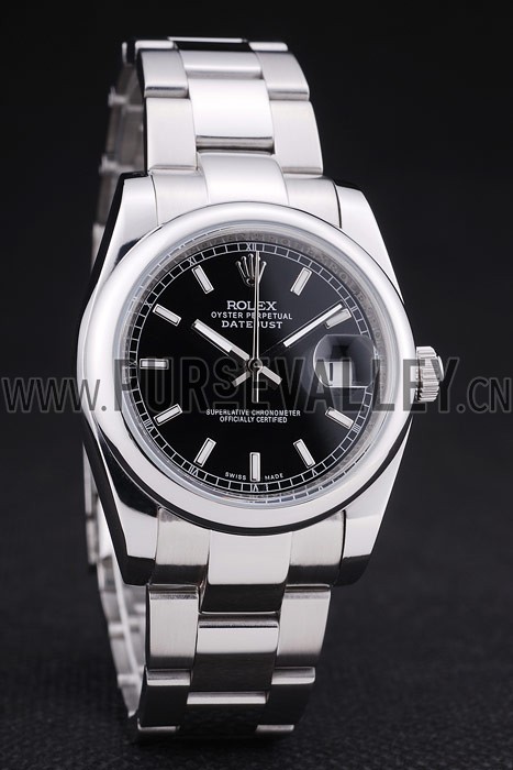 Rolex Datejust Polished Silver Bezel Black Dial 7467