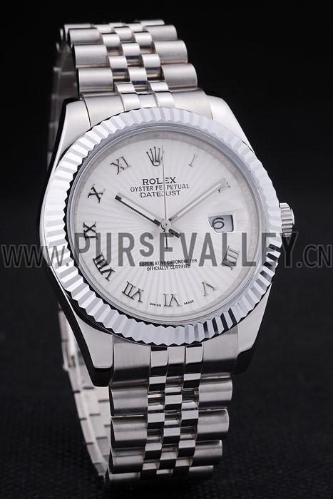 Rolex Datejust White Radial Dial Ribbed Bezel 7478