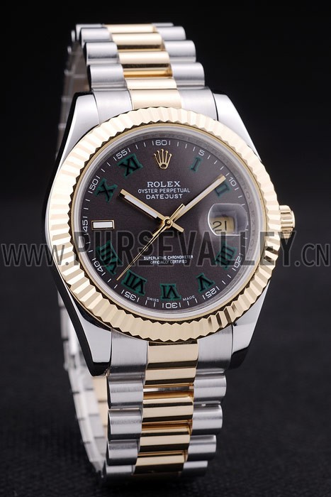 Rolex Datejust Grey Dial Gold Ribbed Bezel 7479