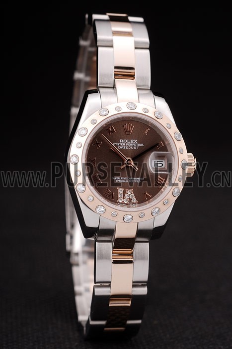Rolex DateJust Brushed Stainless Steel Case Brown Dial Diamond Plated