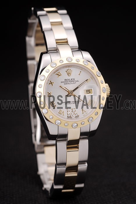 Rolex DateJust Brushed Stainless Steel Case White Dial Diamond Plated