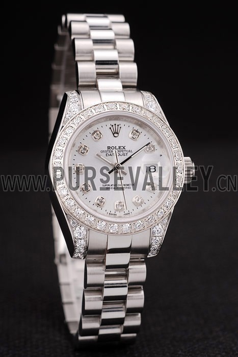 Rolex DateJust Brushed Stainless Steel Diamond Plated Case White Dial Diamond Plated Bezel