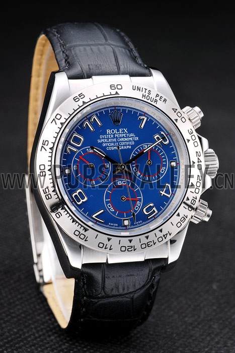 Rolex Daytona Stainless Steel Case Blue Dial Black Leather Strap