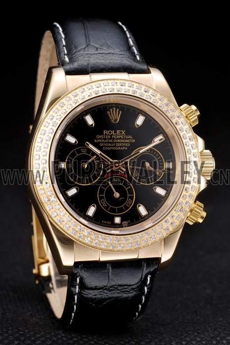 Rolex Daytona Gold Case Crystal Studded Bezel Black Dial