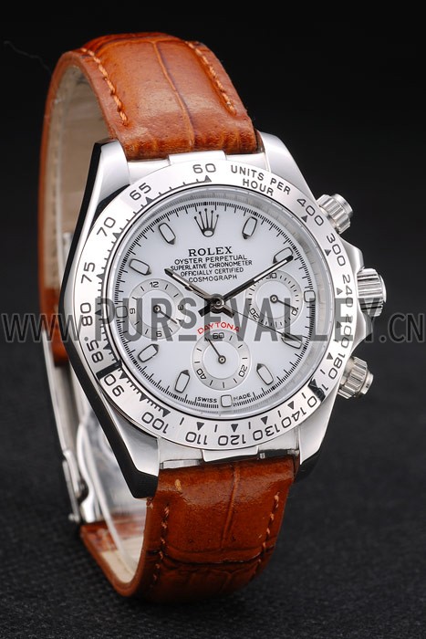 Rolex Daytona Lady Stainless Steel Case White Dial Brown Leather Strap Tachymeter