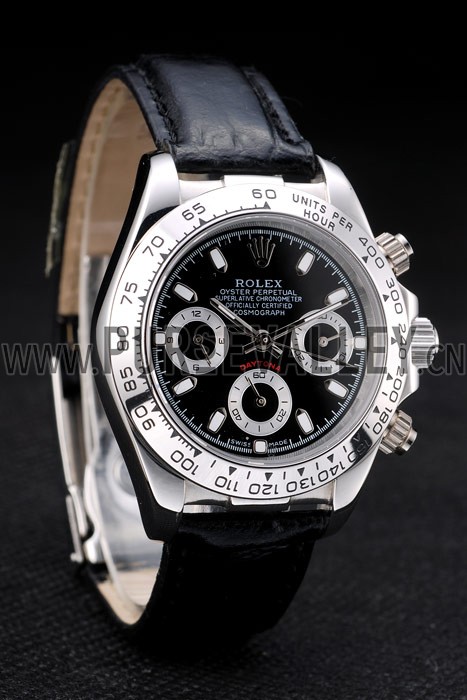 Rolex Daytona Lady Stainless Steel Case Black Dial Black Leather Strap Tachymeter
