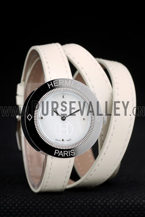 Hermes Classic MOP Dial White Elongated Leather Strap