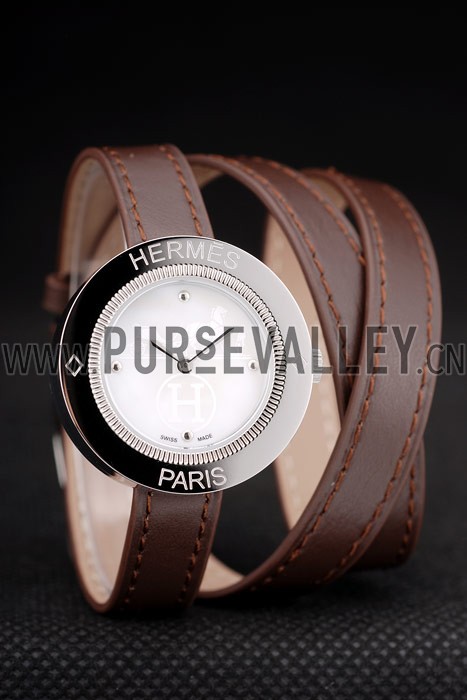 Hermes Classic MOP Dial Brown Elongated Leather Strap