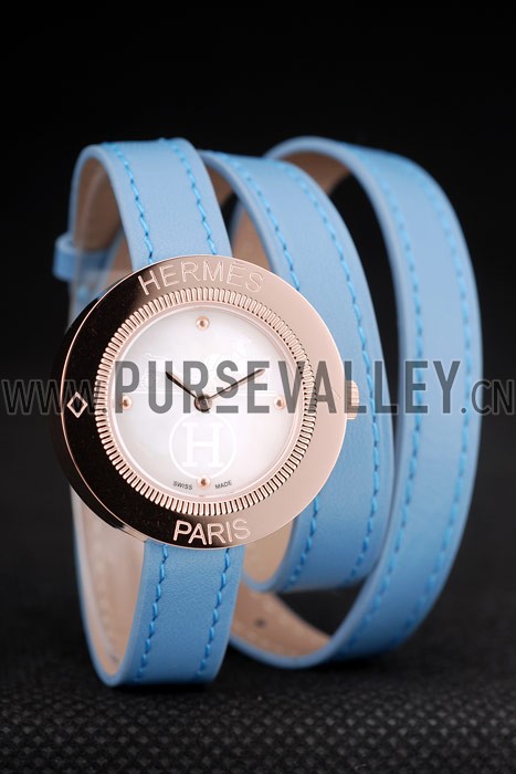 Hermes Classic MOP Dial Light Blue Elongated Leather Strap