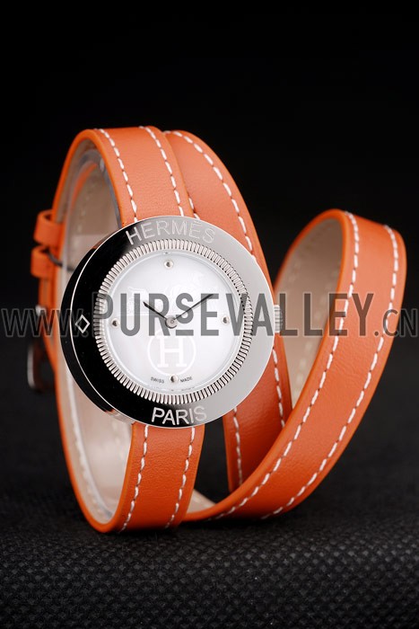 Hermes Classic MOP Dial Orange Elongated Leather Strap