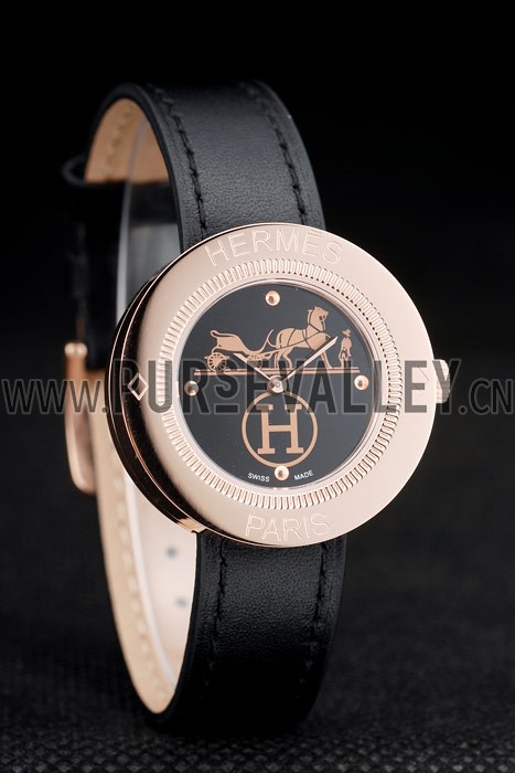 Hermes Classic MOP Dial Black Leather Strap