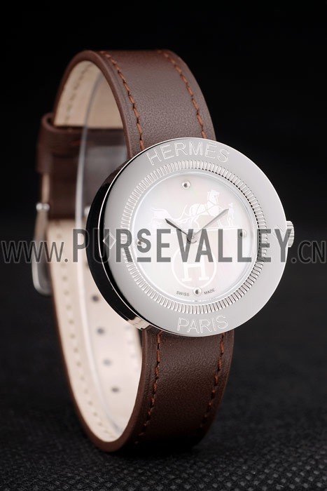 Hermes Classic MOP Dial Brown Leather Strap