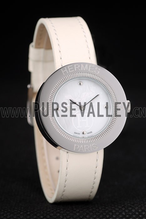 Hermes Classic MOP Dial White Leather Strap