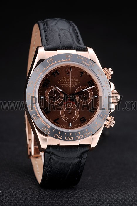 Rolex Daytona Black Ceramic Bezel Brown Dial Black Leather Strap 41975