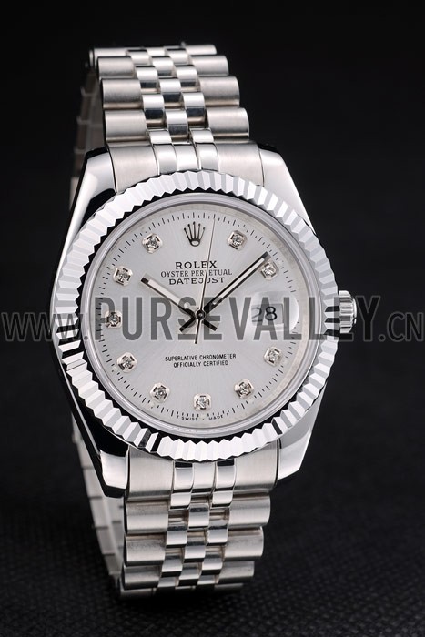 Rolex DateJust Stainless Steel Ribbed Bezel Silver Dial 41977