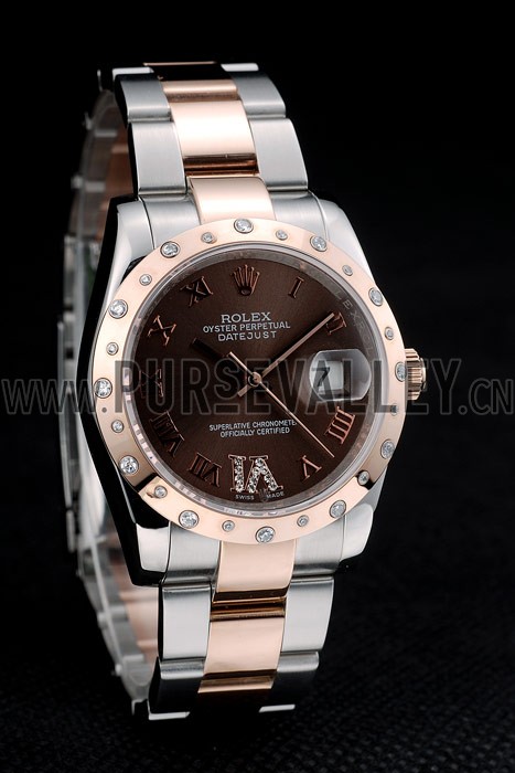 Rolex DateJust Brushed Stainless Steel Case Brown Dial Diamond Plated 41994
