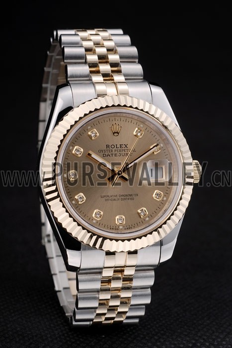 Rolex DateJust Gold Stainless Steel Ribbed Bezel Goldish Dial 41978