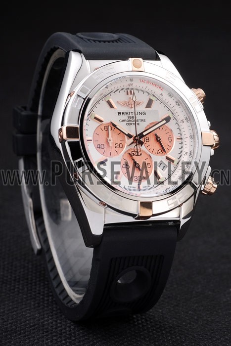 Breitling Chronomat Rose-Gold Highlight Ribbed Black Rubber Strap White Dial