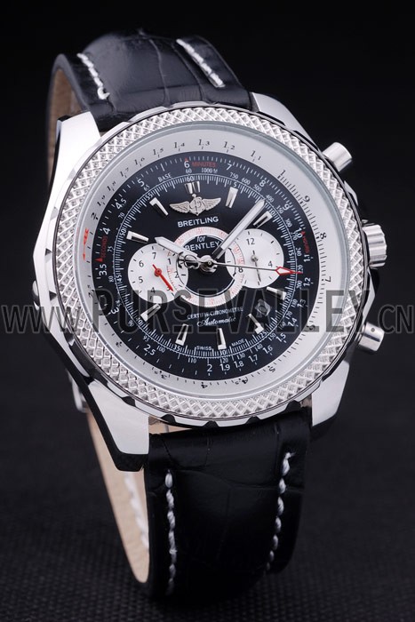 Breitling Bentley Chronograph Black Dial Black Leather Strap