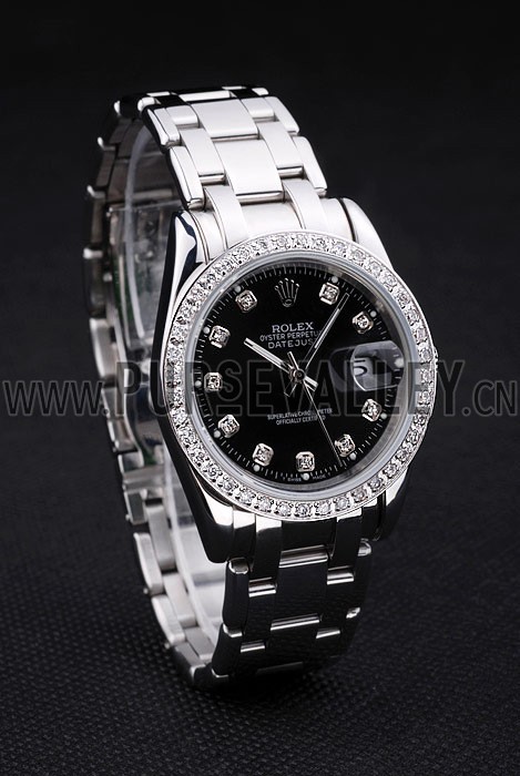 Rolex DateJust Black Dial Diamond Bezel Stainless Steel Bracelet
