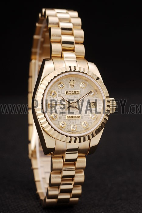 Rolex DateJust Ribbed Pattern Gold Bezel Gold Dial