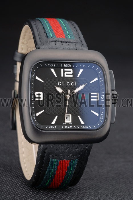 Gucci Black Leather Strap Black Ceramic Bezel Black Dial 80220
