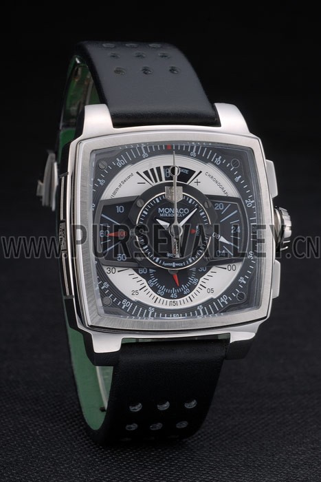 Tag Heuer Monaco Black-Green Perforated Leather Strap Black Dial 80308