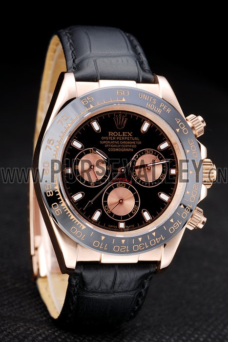 Rolex Daytona Rose Gold Case Black Dial Black Leather Strap