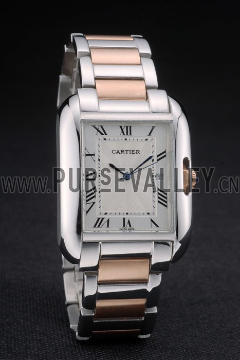 Cartier Tank Anglaise 36mm White Dial Stainless Steel Case Two Tone Bracelet