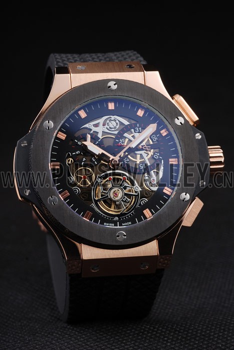 Hublot King Power Tourbillon Black Strap Gold Dial