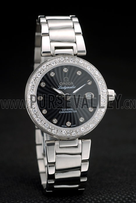 Omega DeVille Ladymatic iamond Plated Bezel Black Dial
