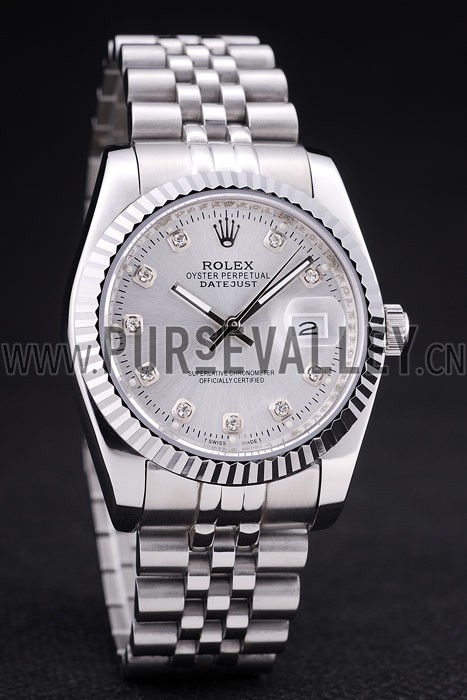 Rolex Datejust Silver Dial Diamonds Ribbed Bezel 7455