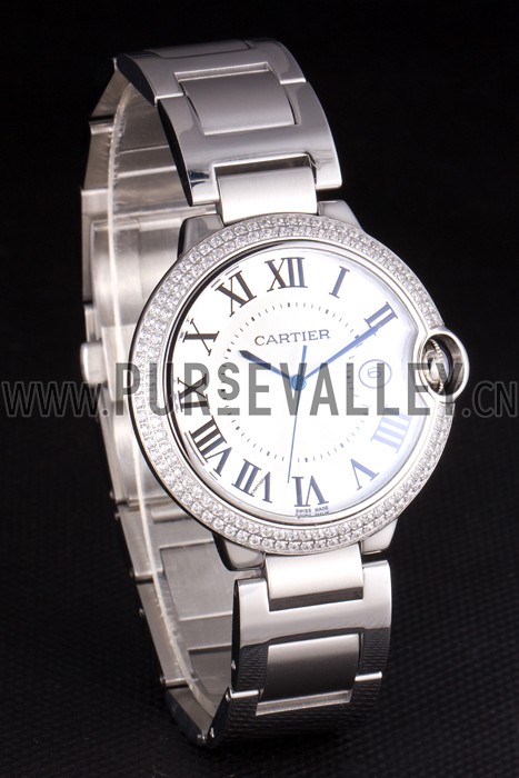 Cartier Ballon Bleu 44mm White Dial Diamonds Stainless Steel Case And Bracelet