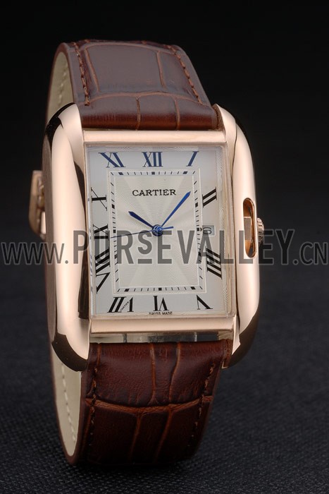 Cartier Tank Anglaise 36mm White Dial Gold Case Brown Leather Bracelet