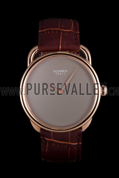 Hermes Classic Croco Leather Strap Silver Dial 801395