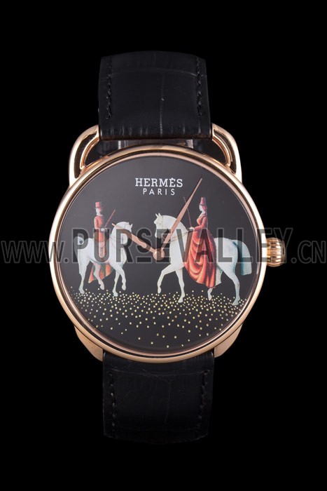Hermes Classic Croco Leather Strap Black Dial 801397