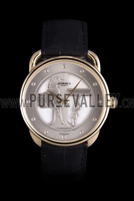 Hermes Classic Croco Leather Strap Silver Dial 801401