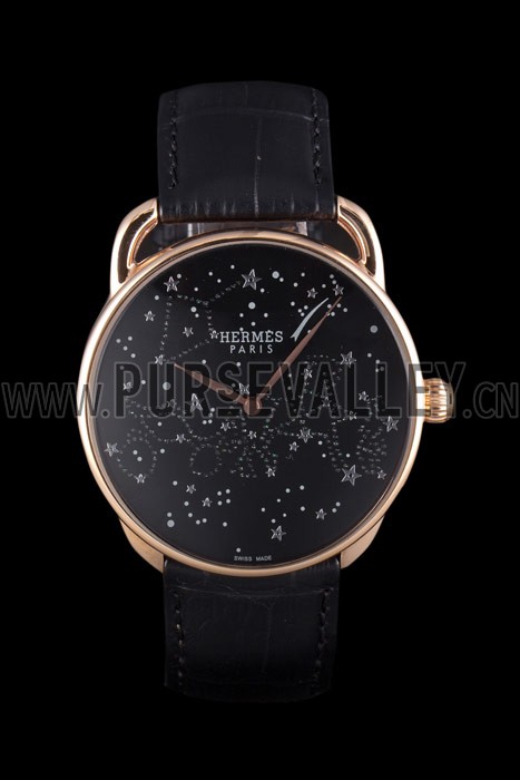 Hermes Classic Croco Leather Strap Black Dial 801405