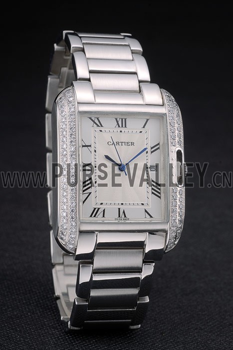 Cartier Tank Anglaise 30mm White Dial Diamonds Steel Case Stainless Steel Bracelet