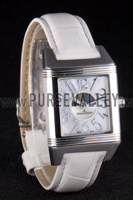 Jaeger le Coultre Reverso Squadro Lady White Leather Strap Pearl Dial 41970