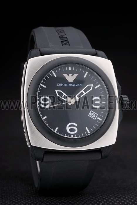 Emporio Armani Classic Black Rubber Strap Polished Stainless Steel Bezel