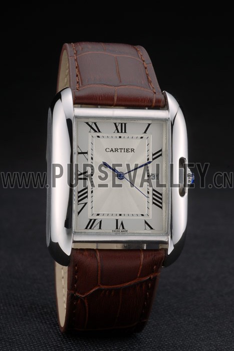 Cartier Tank Anglaise 36mm White Dial Stainless Steel Case Brown Leather Bracelet