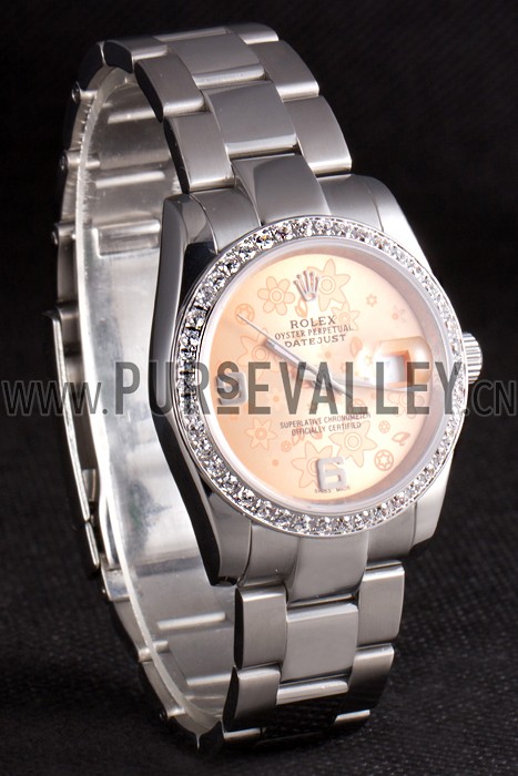 Rolex Datejust Polished Stainless Steel Orange Flowers Dial Diamond Plated