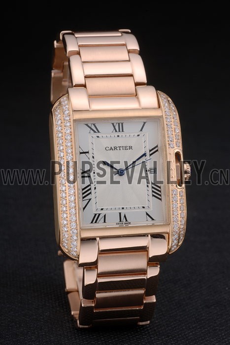 Cartier Tank Anglaise 36mm White Dial Diamonds Rose Gold Case Rose Gold Bracelet