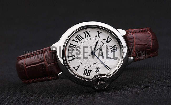 Cartier Ballon Bleu 42mm White Dial Stainless Steel Case Brown Leather Bracelet